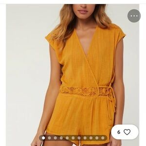 Saltwater Solids by O’neill Mustard Lacey Crochet Knit Romper One Piece